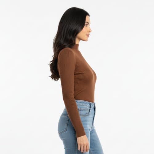 Image of Women Ribbed High Neck Full Sleeve Pullover Sweater|Solid Stretchable Slim Fit Winter Wear Top for Casual & Office Use