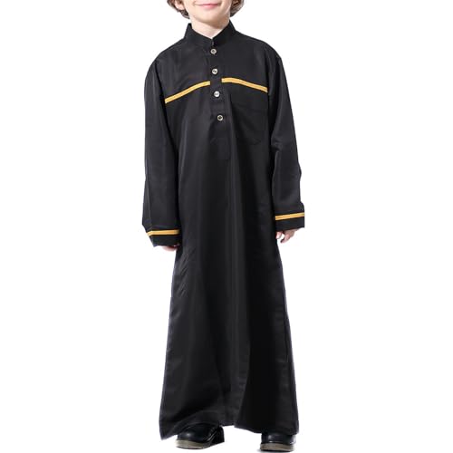 Boys Muslim Dress Kids Prayer Outfits Thobe Prayer Clothes Eid Outfits Long Sleeve Stand Collar Arabic Abaya Robe