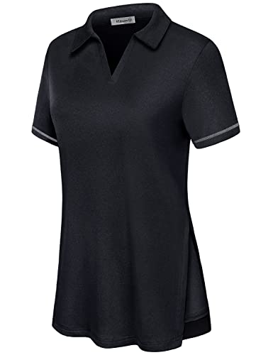 Vldnery Women's Golf Shirts Short Sleeve v Neck Loose Fit Plain Workout Tennis Polo T-Shirts