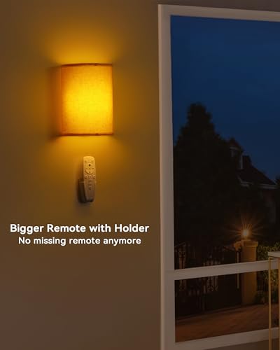 Image of Battery Operated Wall Sconce Night Lights for Bedroom Set of 2, Wireless LED Wall Lamp with Remote & Timer, Linen Fabric Shade Cordless Indoor Wall Mounted Lighting Fixture for Living Room Bedside
