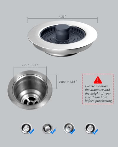 Miniatura 6 de Hibbent 3 En 1 Tapon De Fregadero Universal, Escurridor De Fregadero - Profundidad Del Fregadero 22mm
