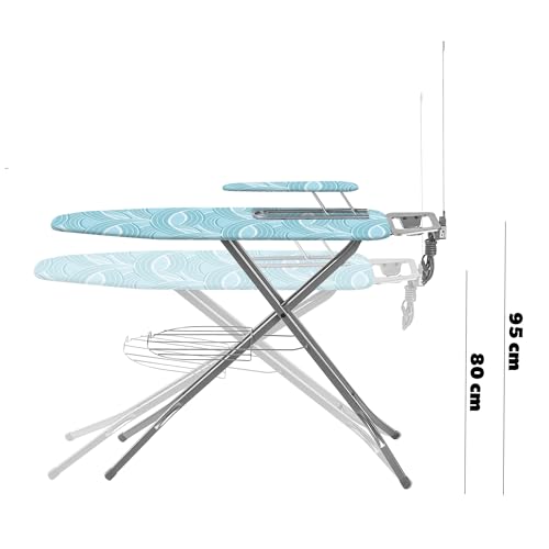 KADAX Ironing Board with Sleeve Board, 120 x 30 cm and 49 x 11 cm Ironing Surface, Height-Adjustable, Steam Ironing Board with Cable Holder, Shelf and Non-Slip Feet, Robust Ironing Board, Made in EU - Image 4