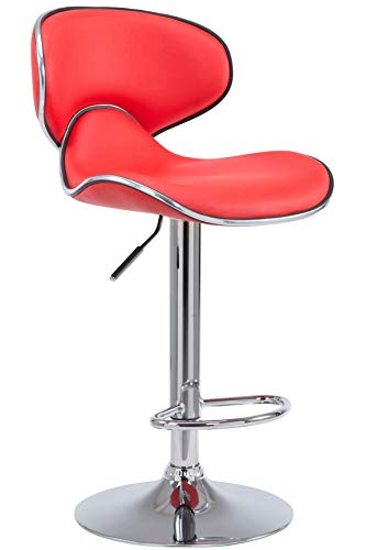 CLP Tabouret De Bar Las Vegas V2 Hauteur Réglable I Tabouret De Bar Confortable Avec Dossier Et Repose-pieds I Chaise Haute De Bar Rembourrée, Couleur:rouge, Couleur du cadre:chrome