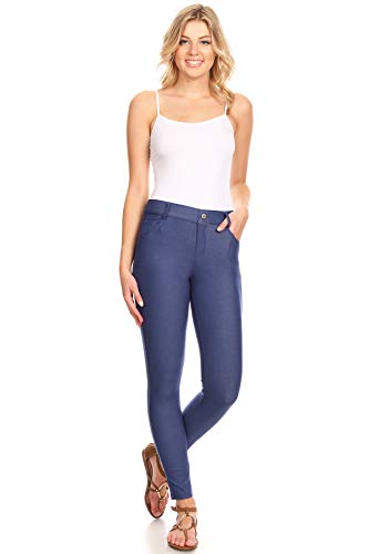 Iconoflash Women's Denim Blue Jeggings With Pockets Pull On Skinny Stretch Colored Jean Leggings Size Large #TOP3