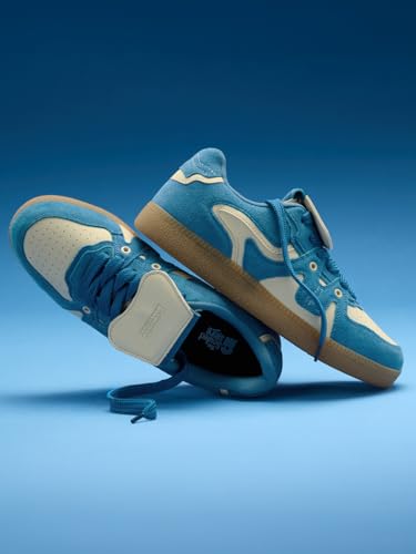 Image of The Souled Store UBZ Legacy: Blueprint Men and Boys Low Top Sneakers | Blue & Off-White Retro Trainer with Microfibre Suede, Cushioned Insole & Lightweight Build