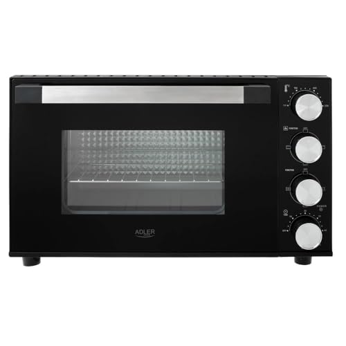 ADLER EUROPE Mini horno eléctrico AD 6031, 30 L, con pincho giratorio, 12 modos de horneado, temporizador, 1800 W, color negro