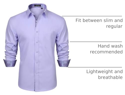 Image of HISDERN Mens Business Dress Shirts Long Sleeve Casual Button Down Shirt Formal Inner Collar Contrast Shirt for Men Wedding