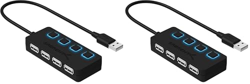 Image of SABRENT 4 Port USB 2.0 Data Hub with Individual LED lit Power Switches [Charging NOT Supported] for Mac & PC (HB-UMLS) (Pack of 2)