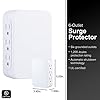 GE Pro 6-Outlet Extender, Surge Protector, Side Access, Wall Tap Adapter, 3-Prong, 1200 Joules, Warranty, UL Listed, White, 10353