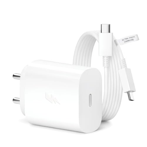 Image of AILKIN 25W Type C Fast Charger (White) with USB C to C Cable (1M) | PD 3.0 Fast Charging Adapter | Compatible with Samsung Galaxy S24, S23, S22, Note Series & Other Type-C Devices