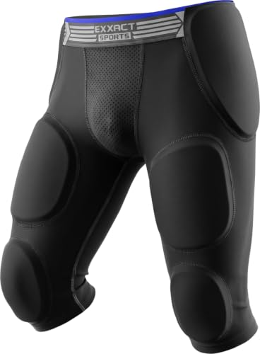 Exxact Sports Battle 7-Pad Youth Football Girdle with Cup Pocket Lightweight Padded Compression Shorts with Integrated Ultra Flex Pads Boys Girdle Football (Black YS)