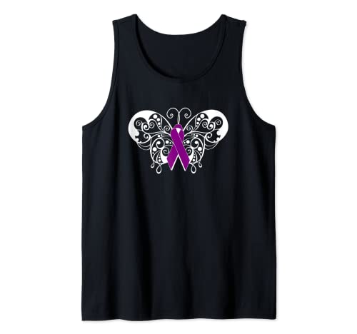 Cinta morada de la conciencia del cáncer de páncreas regalo de mariposa Camiseta sin Mangas