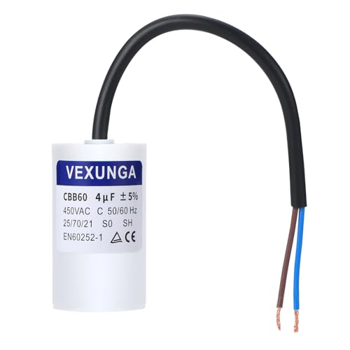 VEXUNGA CBB60 Condensador Motor de Arranque 4uF 450V SH Condensadores 4µf 450VAC 35x68MM para Lavadora Bomba Acondicionado Secadora 50/60Hz con Cable