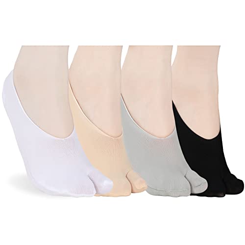 Bencailor 4 Pairs Women No-show Socks Low Cut Japanese Style 2 Toe Split Socks for Flip Flop Sandal