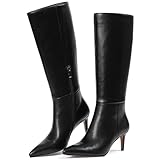 COMFITORIA Knee High Boots for Women Pointed Toe Stiletto Kitten Heel Tall Boots Fashion Side Zipper Boot Fall Winter Sexy Fashion Dress Shoes Botas Negras, Black, Size 7