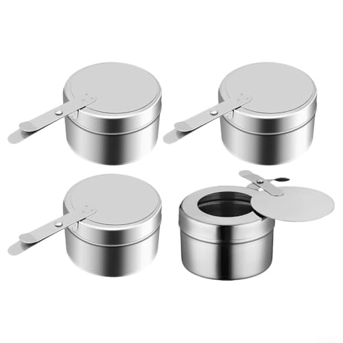 TONIXY 4Pcs Stainless Steel Fuel Paste Containers with Secure Lids and Anti-Scald Handles, Portable Heating Solution for Camping, Hiking, Buffet and Outdoor Catering Use