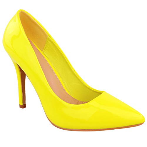 MUJER BRILLANTE NEÓN FLUORESCENTE ZAPATOS DE SALÓN EN PUNTA TACÓN ALTO TALLA...
