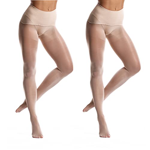 Image of Frola Oil Shiny Stockings Pantyhose 360Seamless Crotch High Waist Smooth Tights for Women(Medium,2Pairs Natural)