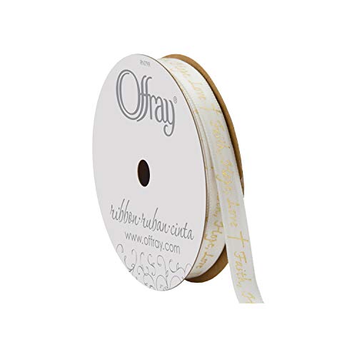 Image of Berwick Offray 448250 3 /8 inch Wide Faith, Hope, Love Single Face Satin Ribbon, White, 5 Yds