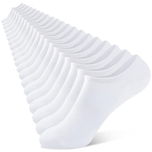 SukModen No Show Socks Womens 10 Pairs - Thin Low Cut Socks for Women Cotton Non Slip Ankle Short Casual Sock Invisible Liner Classic White 5-9