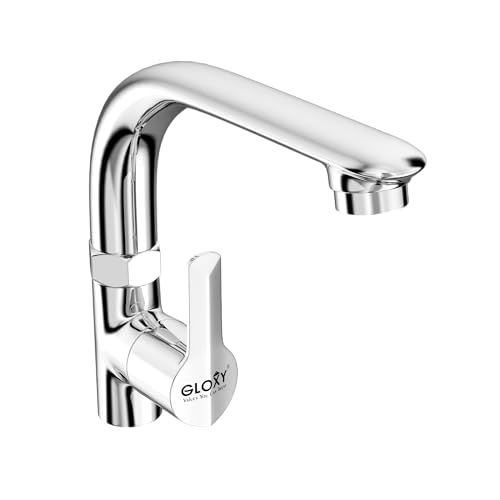 Image of GLOXY Premium Brass Spindle Swan Neck Kitchen Sink Tap with 360 Degree Swivel Spout Lotus Lever with Chrome Finish - Deck Mounted Wash Basin Tap for Kitchen Sink & Bathroom with 10 Years Warranty