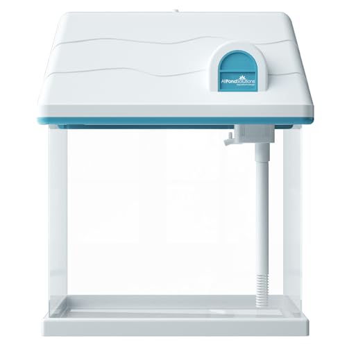 AllPondSolutions Nano Fish Tank with Filter and Light - House Shaped Aquarium Tank with LED Light, Tray Filter System, Curved Glass Front - Cold Water Tropical Fish Tank - 12L, White