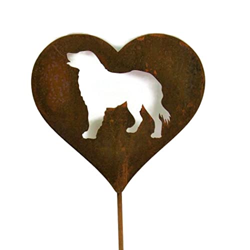 Pet Dog, Cat, Rabbit Or Bird Keepsake Memorial Heart Garden Stake 20 To 28 Inches Tall (Small Heart, 21" Tall, Longhaired Dog, Naturally Rusted) #TOP13