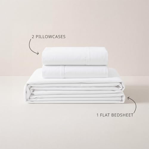 Image of LANE LINEN 100% Organic Cotton Bedsheet for Double Bed Queen Size - White | GOTS Certified, Percale Weave, 90x100 inches, Soft & Breathable, Machine Washable, Includes 2 Pillow Covers