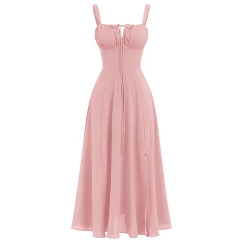 Image of IBTOM CASTLE Women Corset Dress Sleeveless Spaghetti Straps Casual Dresses Boho Slit Lace Up Flowy Midi Bustier Sundress