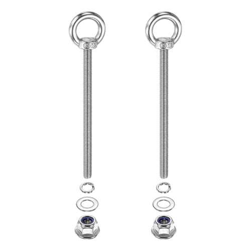 Image of PATIKIL M8 x 120mm Shoulder Eye Bolt, 2 Pcs 304 Stainless Steel Lifting Ring Threaded Eye Bolt with Flange Lock Nuts Spring and Flat Washers for Hanging Tie Down Straps Outdoor Indoor