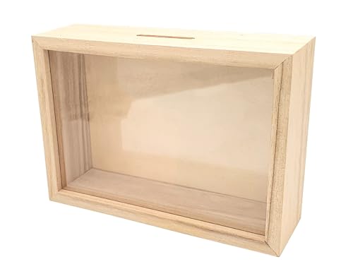 MÉGACRÉA Tirelire en Bois avec fenêtre 17 x 12 x 5 cm