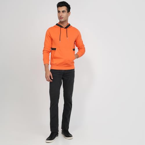 Image of Park Avenue Men Slim Fit Solid Pattern Cotton Polyester Blend Full Sleeve Hooded Casual Sweatshirt