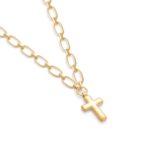 MUYAN 14K Gold Plated Chunky Cross Necklace for Women Trendy Cross Vintage Paperclip Chain Necklaces Fashion Religious Jewelry
