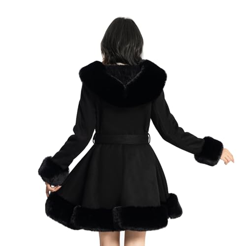 NXBC Winter Faux Fur Coats for Women,Faux Fur Leather Jacket Women,Winter Long Sleeve Furry Trim Peplum Parka Coat with Belt3