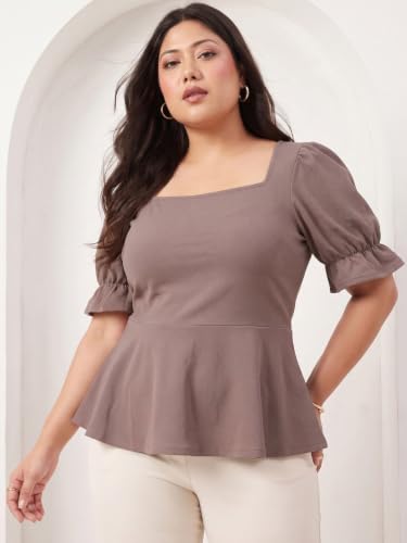 Selvia Women's Puff Sleeve Plus Size Peplum Top, Top for Women Stylish Western (1080TK14304N-XL_Mauve) - Image 7