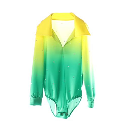 Roupas de patinação artística para meninos e homens, elegantes strass gradientes amarelo-verde colla