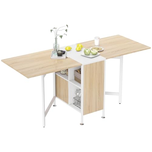 HOMCOM Mesa de Comedor Plegable, Mesa de Cocina Plegable con 4 Compartimentos, 3 Formas, para 4 Personas, para Comedor Salón Espacio Pequeño, 169x60x75 cm, Natural