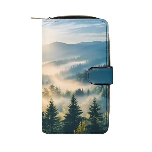 Sunrise Misty Forests Women's Long Wallets Leather Card Holder Purse Zippered Buckle Clutch Handbag