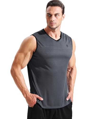 Image of NELEUS Men's 3 Pack Running Tank Tops V Neck Sleeveless Athletic Shirts,5122,White /Blue /Grey,2XL