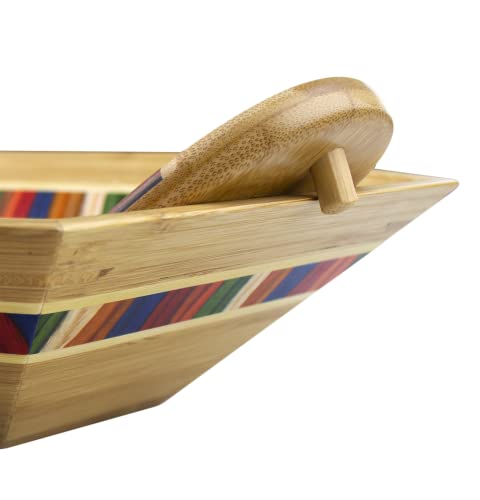 Baltique Marrakesh Collection 14" Salad Serving Bowl With Salad Hands, Bamboo And Colored Birch Wood #TOP4