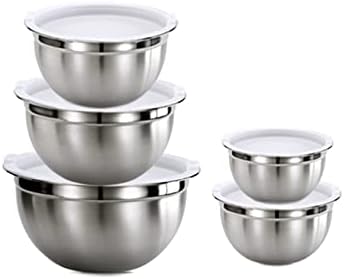 Vinod Mixing Bowls with Lids - Set of 5 Stainless Steel Nesting Bowl | Meal Prep Bowls | Mix & Serve | Flat Bottom, Stackable | Heavy Duty & Easy to Clean | Space Saving | Cooking & Prepping