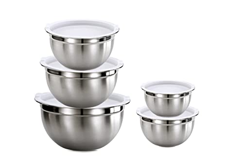Vinod Mixing Bowls With Lids - Set Of 5 Stainless Steel Nesting Bowl | Meal Prep Bowls | Mix & Serve | Flat Bottom, Stackable | Heavy Duty & Easy To Clean | Space Saving | Cooking & Prepping #TOP1