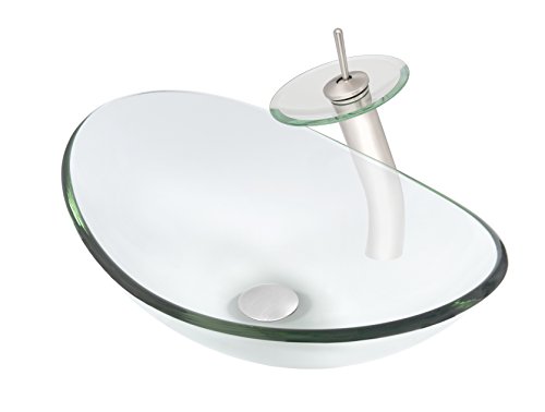 Novatto Chiaro Glass Vessel Bathroom Sink Set, Brushed Nickel/Clear Glass #TOP2