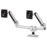 AmazonBasics Premium Dual Arm Monitor Stand - Lift Engine Arm Mount, Aluminum - Silver