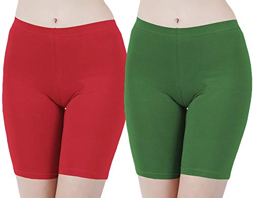 Image of Buy That Trendz Cotton Lycra Tight Fit Stretchable Cycling Shorts Womens | Shorties for Active wear /Exercise /Workout /Yoga /Gym /Cycle /Running Red Grey Combo Pack of 2