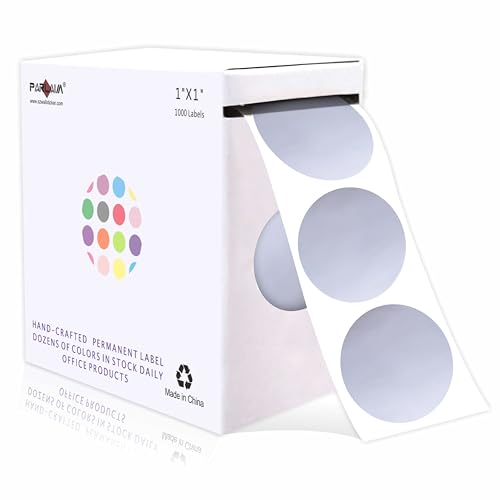 PARLAIM 1 Inch Round Permanent Adhesive Color-Code Dot Stickers,1000 per Roll dots Label Dispenser Box,Silver Circle Stickers Label for Office
