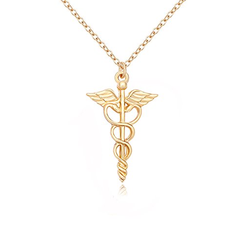 Gold Silver Medical Caduceus Pendant Necklace for Doctor Nurse Gifts