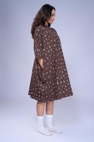 Image of LAMA STORE Women's Printed Oversized T-Shirt Dress, Cotton, 3 /4 Sleeve Length, Casual Loose Fit, Comfort Wear Extra Comfy Oversized Printed Pocket T-Shirt Dress