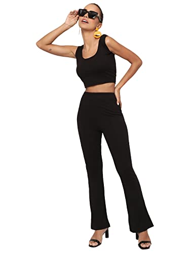 Image of Shasmi Black Lightweight Stretchable Yoga Pants Boot-Cut Slim Fit Trouser Pant (57 Pant Black S)