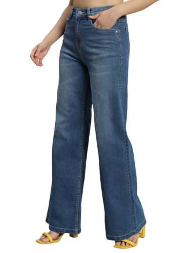 Image of Amazon Brand - INKAST Women High Rise Wide Leg Full Length Cotton Poly Lycra Jeans | Casual Denim Wear